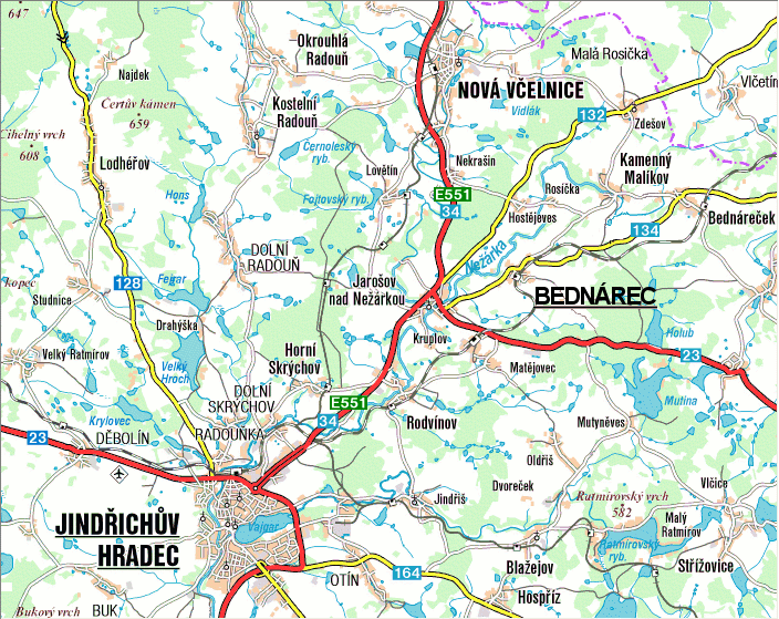 Mapa Bednárce a okolí